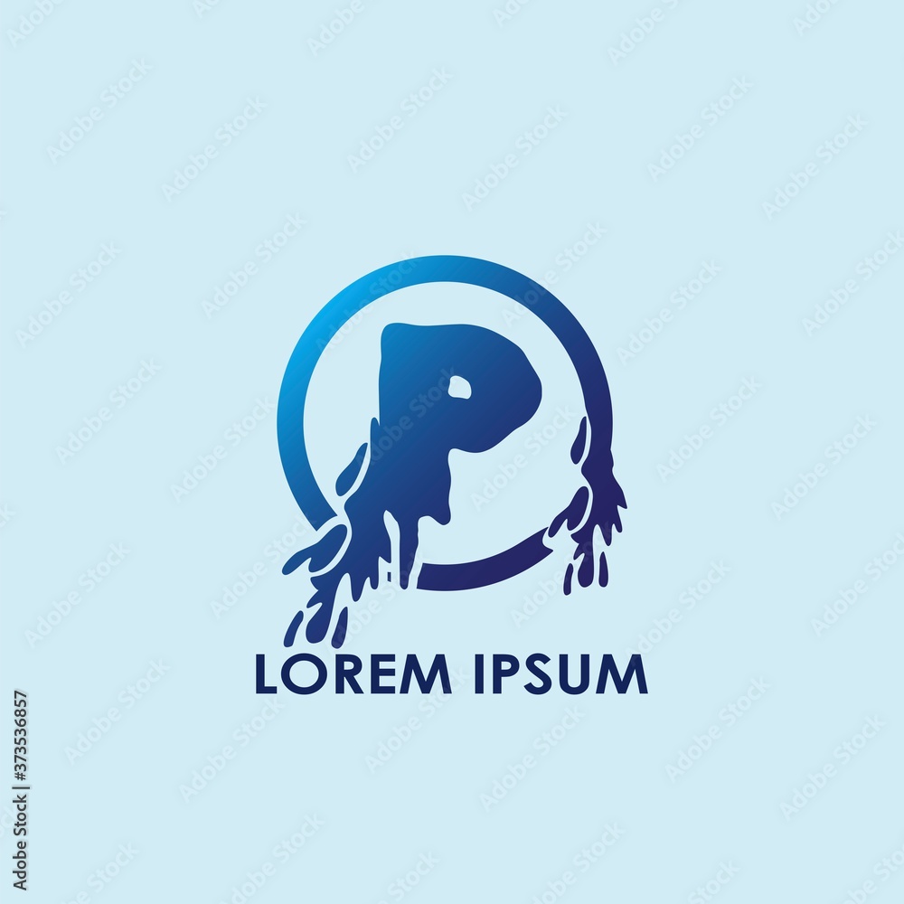 Obraz premium Blue Water Splash Initial Letter P Logo Icon Vector Design