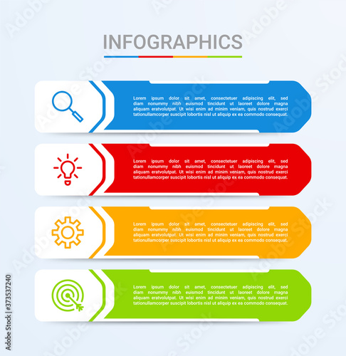 Business data visualization, infographic template with 4 steps on blue background, vector illustration