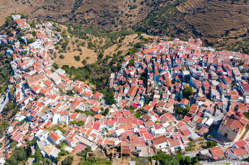 Greece, Kea island. Panoramic aerial drone view of the capital city, Ioulis photo