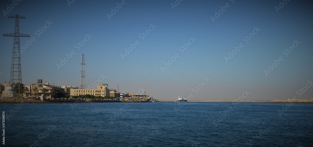 A ship coming out of Suez Canal