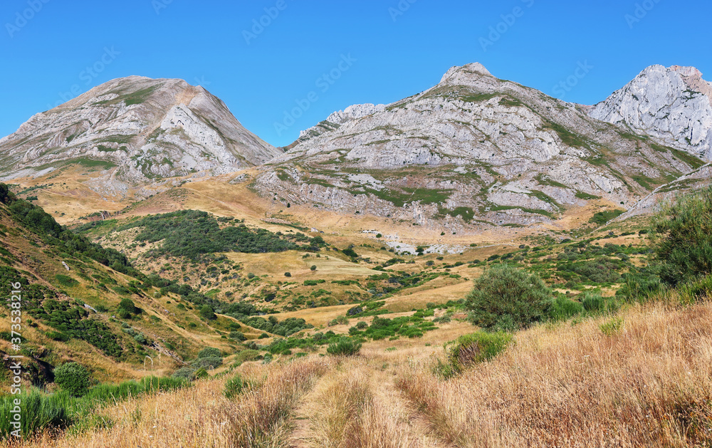 Views of Region of Babia, Province of Leon on the way to Calabazosa peak from Torrestio village, Spain