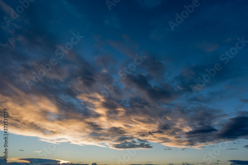 Sunrise Sundown Sanset Sky with colorful clouds  without birds  clear and worm evening