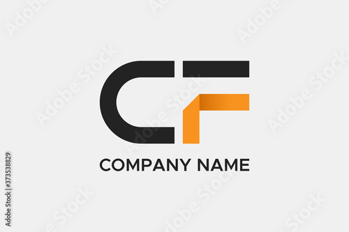Initial Letter C and F Linked Logo. Black and Orange Geometric Shape Origami Style isolated on White Background. Usable for Business and Branding Logos. Flat Vector Logo Design Template Element