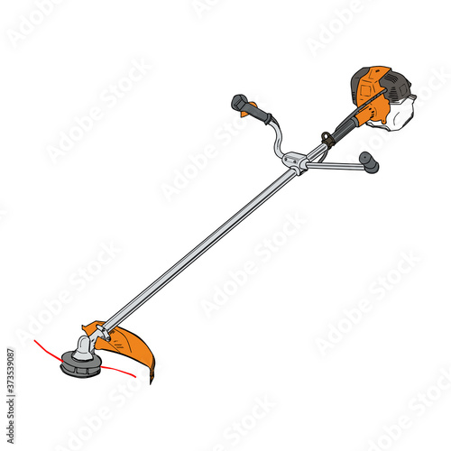 Brushcutter, cartoon concept, on a white background.