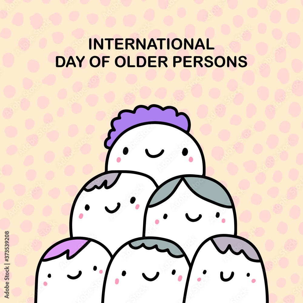 International day of older persons hand drawn vector illustration in cartoon comic style people together International day of older persons hand drawn vector illustration in cartoon comic style people together