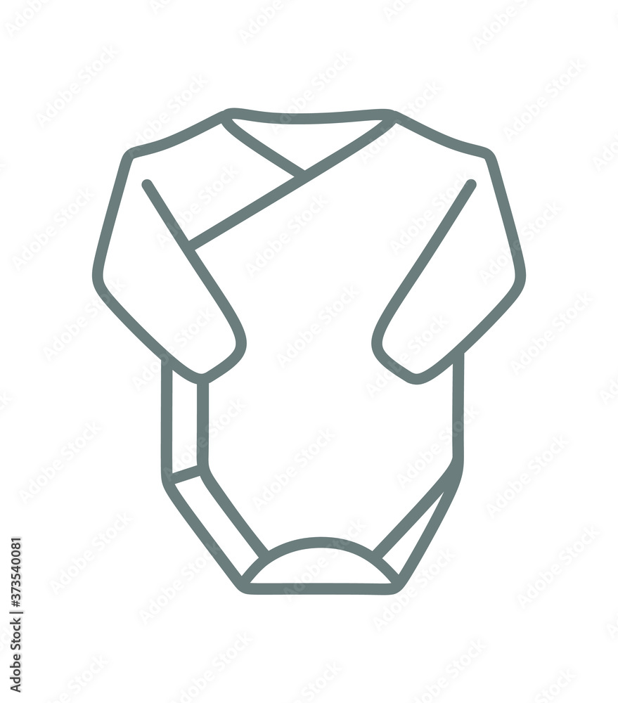 Vector line art outline grey and white drawing illustration of children's clothing bodysuit with long sleeves.Simple design flat linear icon for baby or toddler apparel website shop.Newborn child. Vector line art outline grey and white drawing illustration of children's clothing bodysuit with long sleeves.Simple design flat linear icon for baby or toddler apparel website shop.Newborn child.