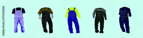 set of men in overalls cartoon icon design template with various models. vector illustration