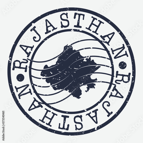 Rajasthan India Stamp Postal. Map Silhouette Seal. Passport Round Design. Vector Icon. Design Retro Travel.