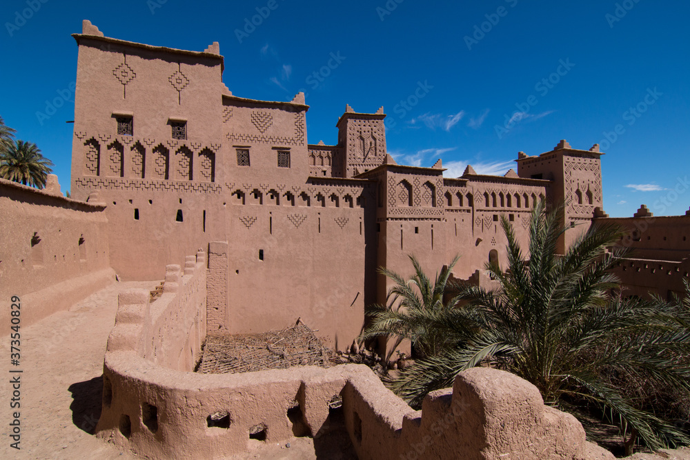 Kasbah Amridil in Skoura. A typical historical building of Morocco made of adobe bricks, close to the Sahara desert