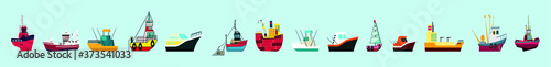 set of fishing boats cartoon icon design template with various models. vector illustration