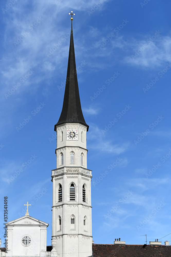 Saint Michael Church (Michaelerkirche) tower on Michaelerplatz in Vienna