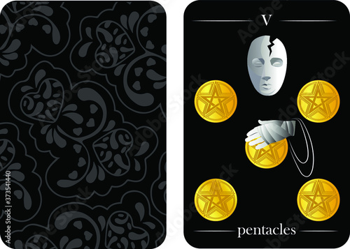 tarot cards 5 pentacles vector shirt card pattern