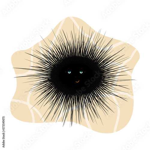 Sea urchin cartoon illustration isolated on white background. Cartoon underwater creature on the sand.