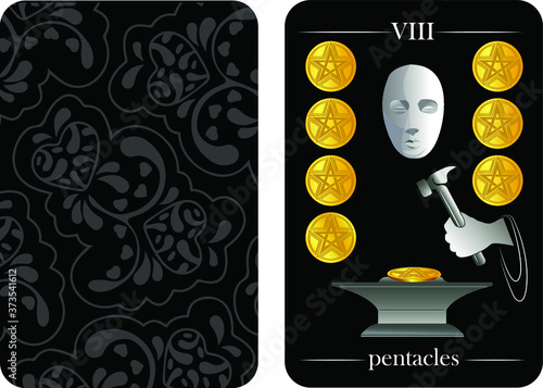 tarot cards 8 pentacles vector shirt card pattern