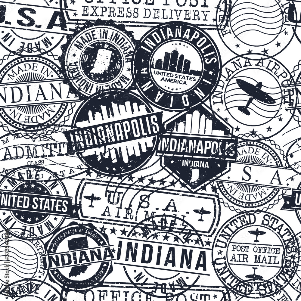 Indianapolis Indiana Stamps. City Stamp Vector Art. Postal Passport Travel. Design Set Pattern.