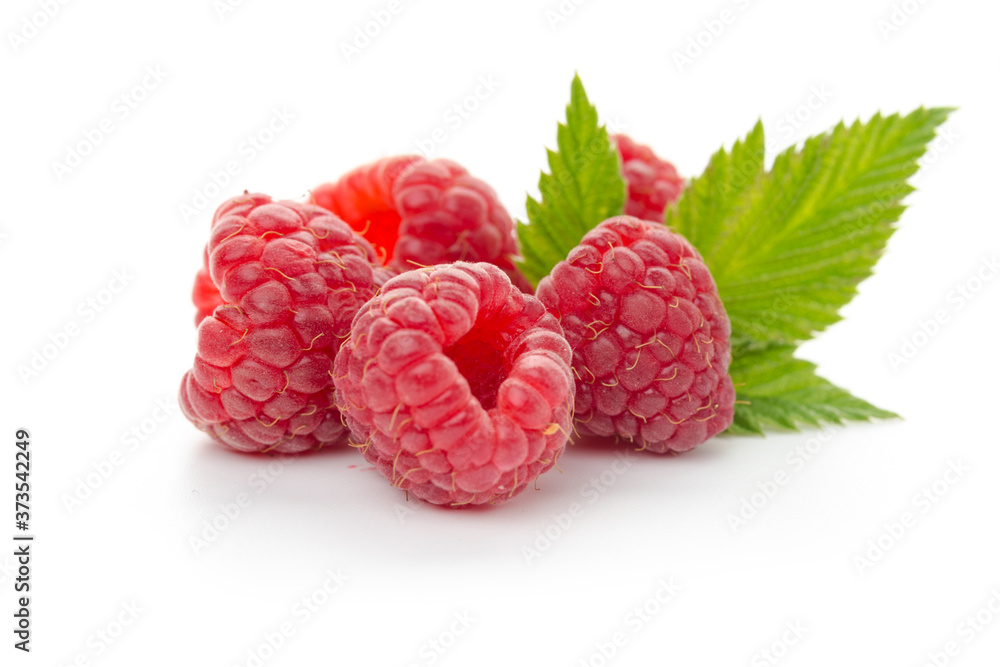 raspberries with leaf isolated on a white background raspberries with leaf isolated on a white background