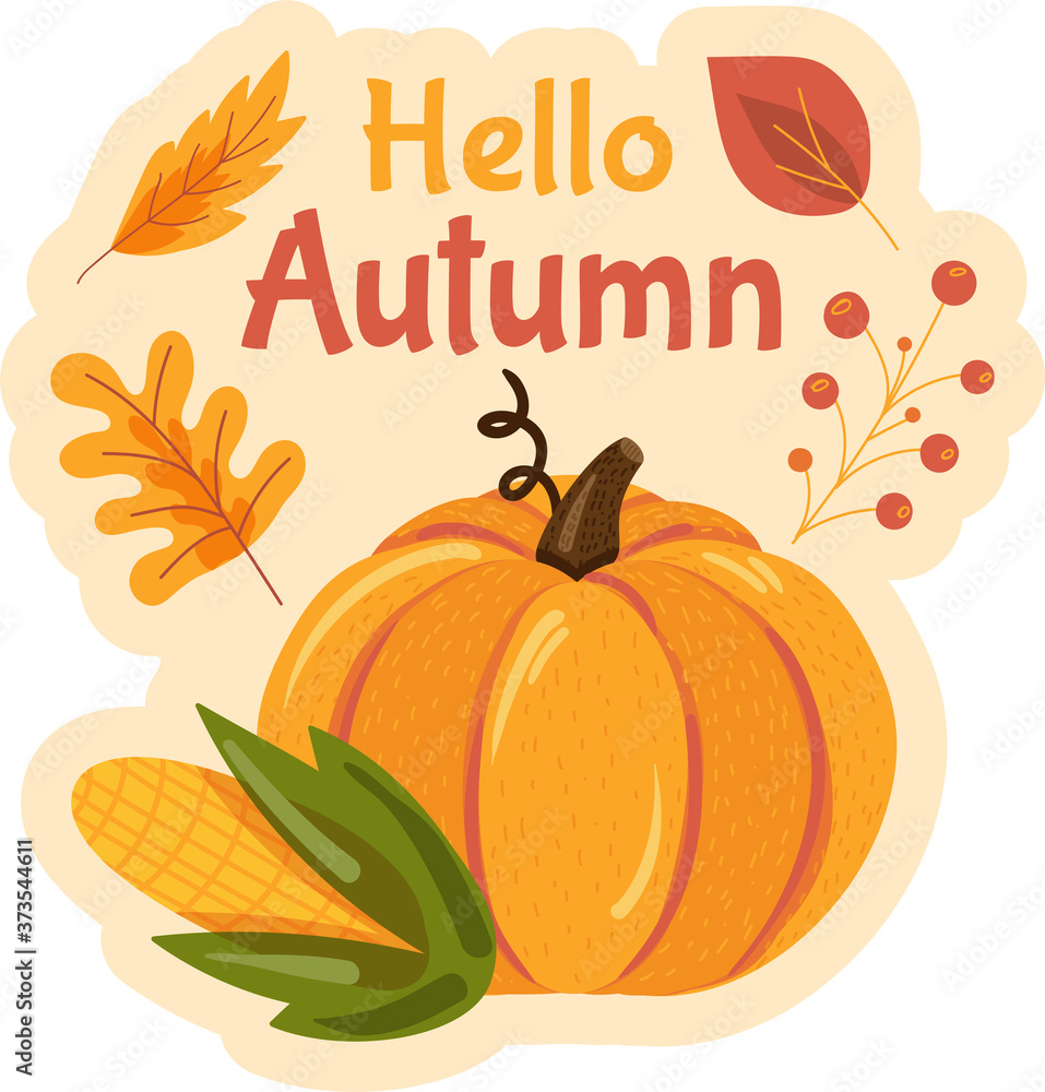 Naklejka Hello autumn sticker with lettering for typography