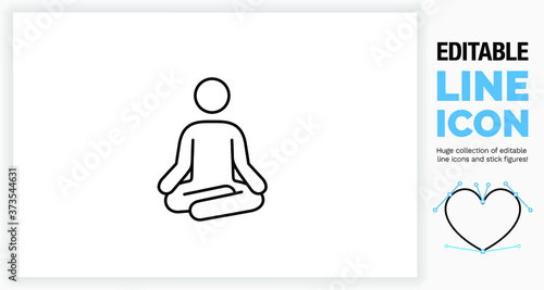 Editable line icon of a stick figure meditating 