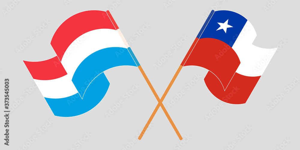 Crossed and waving flags of Luxembourg and Chile Crossed and waving flags of Luxembourg and Chile