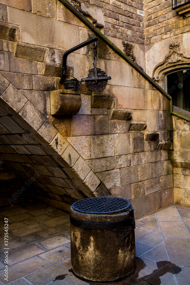 Barcelona, Catalonia, Spain, September 22, 2019. Details of the exterior buildings in the Gothic quarter. Ancient bas-reliefs on the Windows and walls of historical buildings. Architectural design Barcelona, Catalonia, Spain, September 22, 2019. Details of the exterior buildings in the Gothic quarter. Ancient bas-reliefs on the Windows and walls of historical buildings. Architectural design