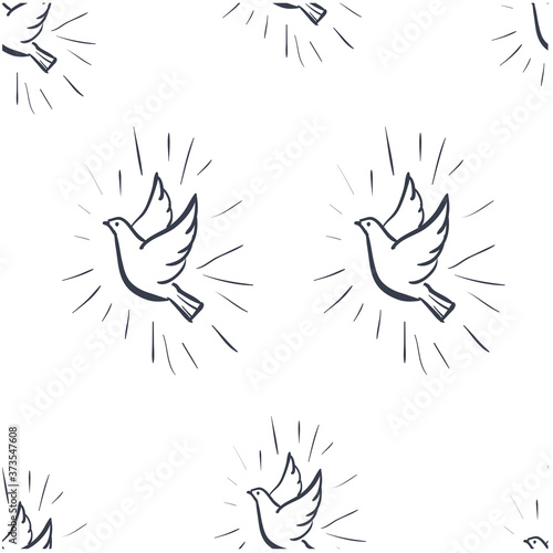 Seamless pattern doodle dove fly