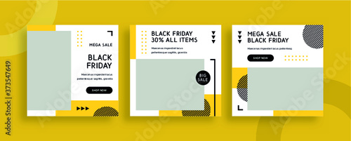 Set of editable templates for Instagram post, Facebook square frame, social media, advertisement, and business promotion, fresh design with yellow color and minimalist vector. (1/3)