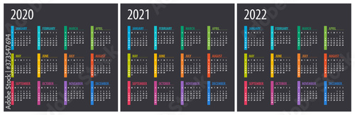 2020 2021 2022 Calendar - illustration. Template. Mock up