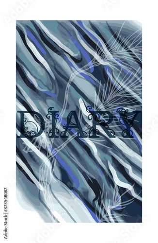 The inscription "diary" with a forest cone on a beautiful watercolor decorative background. Botanical design. Perfect for postcards, banners, covers, invitations. EPS 10