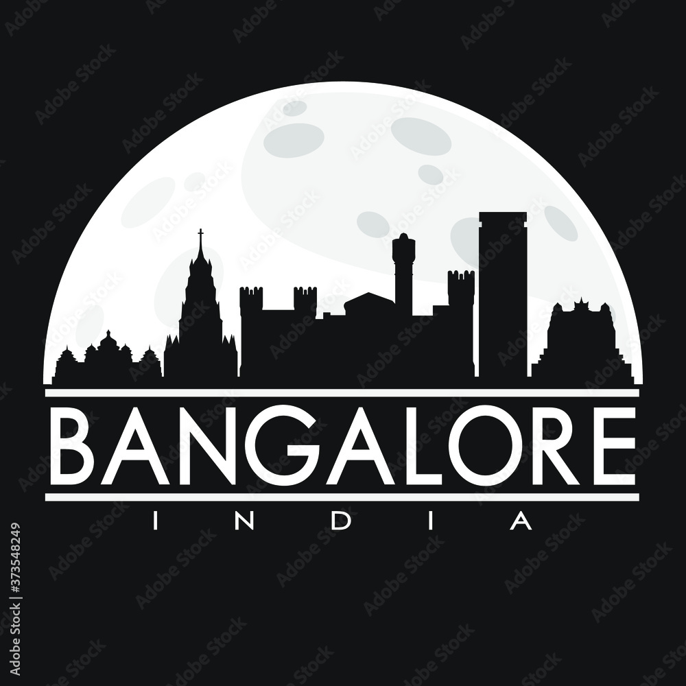 Bangalore India Full Moon Night Skyline Silhouette Design City Vector Art.