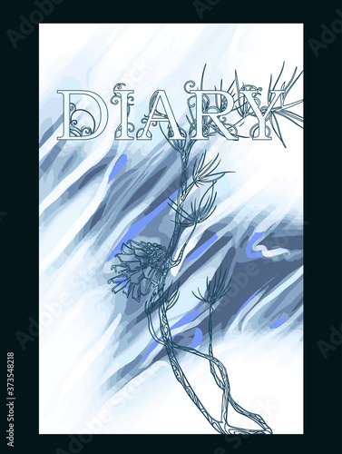 The inscription "diary" with a forest cone on a beautiful watercolor decorative background. Botanical design. Perfect for postcards, banners, covers, invitations. EPS 10