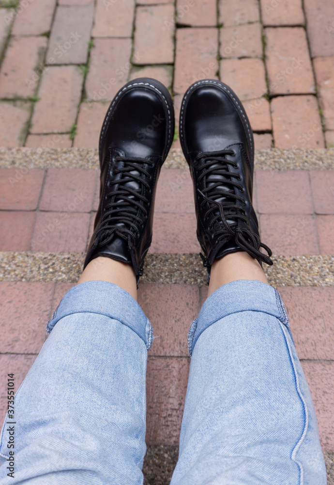 black leather boots