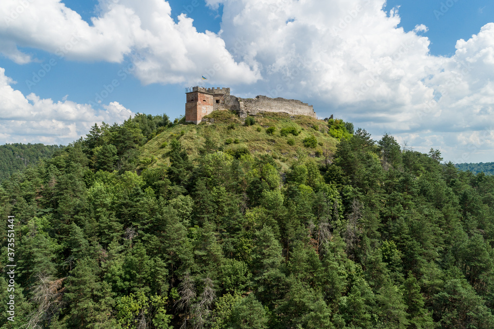 Kremenets castle ruins located on top of a hill in Kremenets town, Ternopil region, Ukraine.