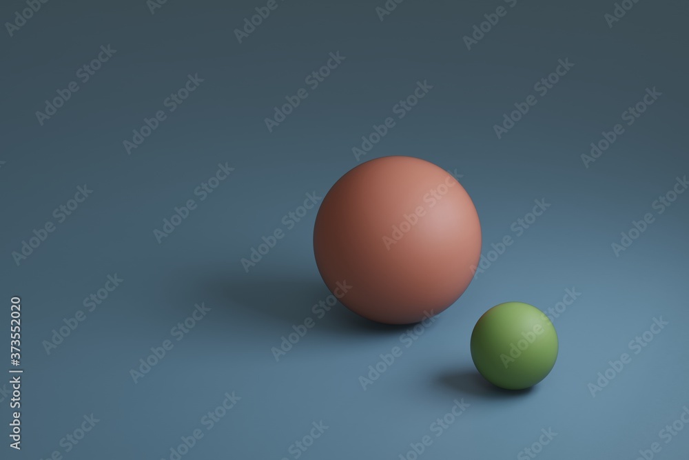 107/50003d render, two green and pink spheres with different sizes on blue background, copy space, 107/50003d render, two green and pink spheres with different sizes on blue background, copy space,