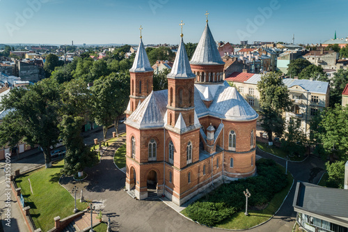 Aerial view of an Organ hall located in former armenian church in Chernivtsi, Ukraine.