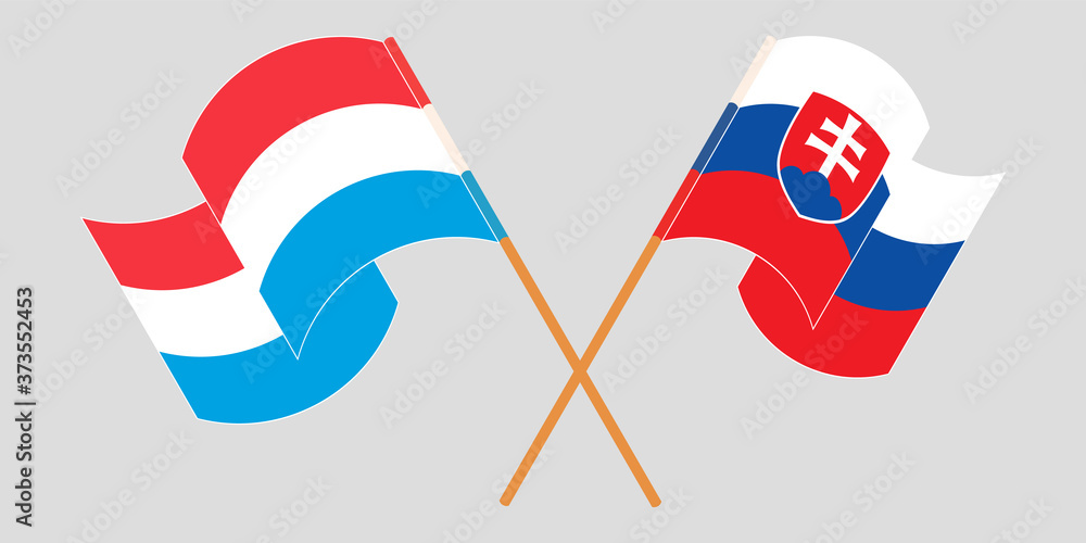 Crossed and waving flags of Luxembourg and Slovakia Crossed and waving flags of Luxembourg and Slovakia