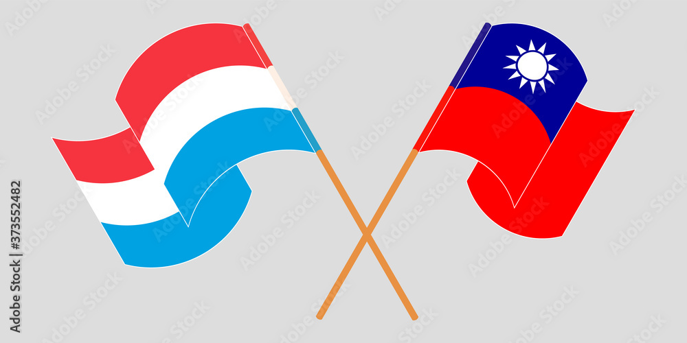 Crossed and waving flags of Luxembourg and Taiwan Crossed and waving flags of Luxembourg and Taiwan