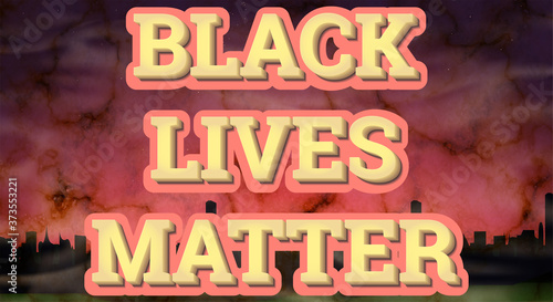 Black lives matter. Hashtag in social networks. Police violence. Fist. The inscription on the background of the city. Stock vector illustration poster against racism.