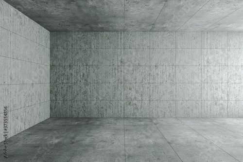 Concrete interior with copy space on wall.