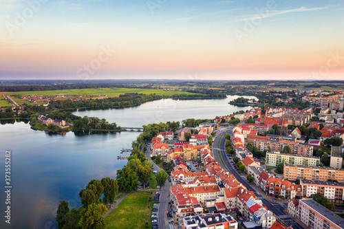 Fototapeta Naklejka Na Ścianę i Meble -  Aerial view of Elk city on the Elckie Lake. Masuria, Poland.