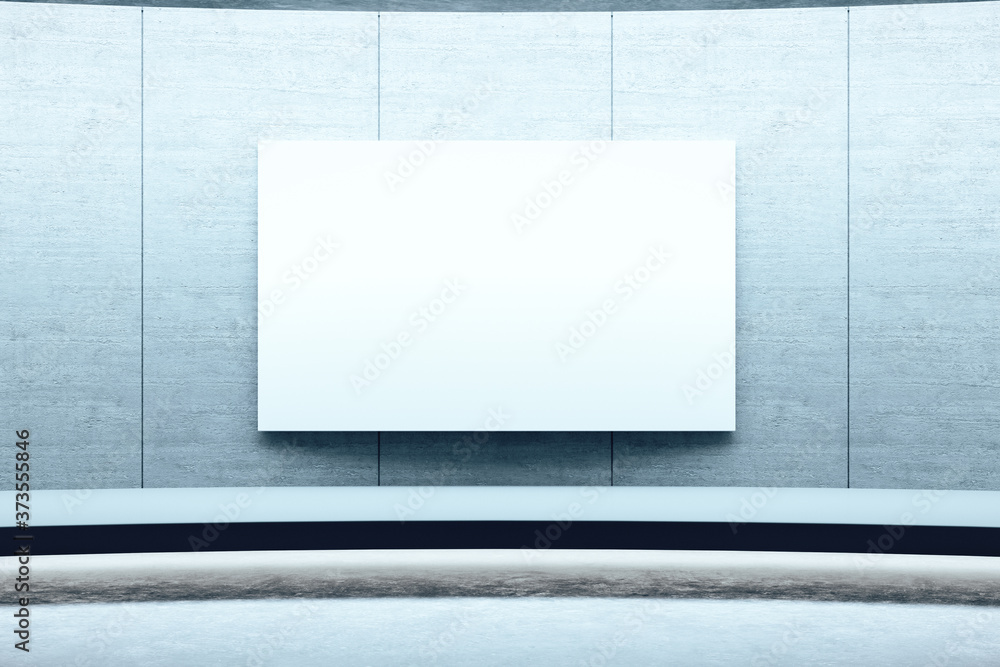 Modern concrete interior with blank white billboard on wall. Modern concrete interior with blank white billboard on wall.
