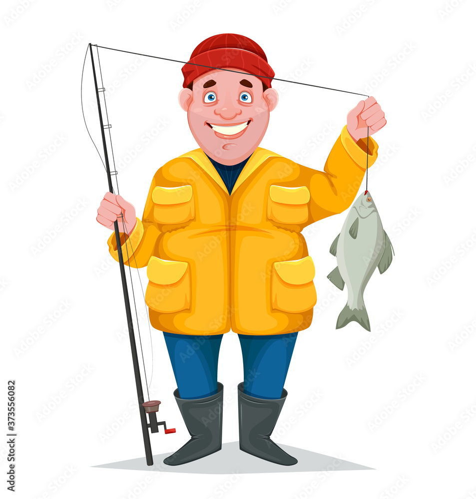 Fisherman, funny cartoon character