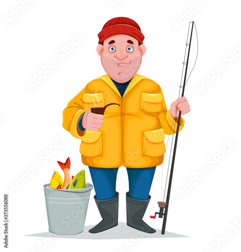 Fisherman, funny cartoon character