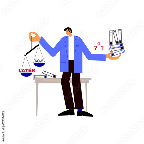 Procrastination and delaying working tasks concept. Man sitting in an office.