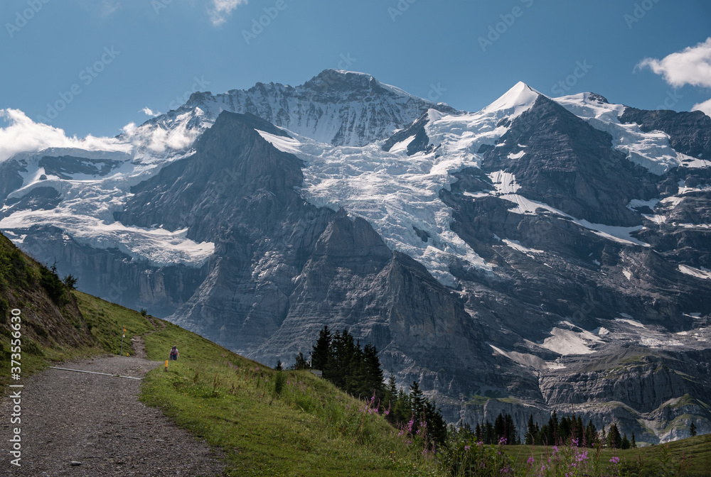 Snow capped peaks of mountain Jungfrau, Switzerland