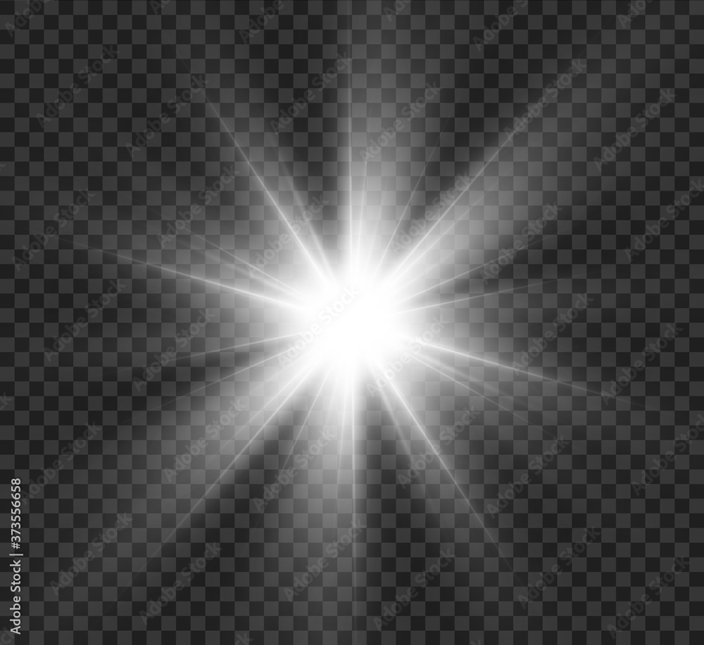 Star explodes on transparent background. Sparkling magic dust particles. Bright Star. The transparent shining sun, bright flash.