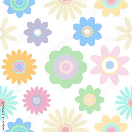 Colorful pastel flowers vector isolated seamless pattern