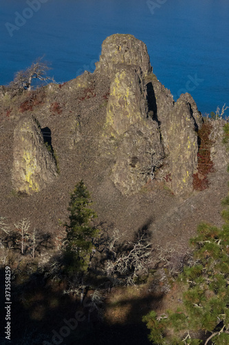 Columbia River basalt cliffs, rock-slides photo