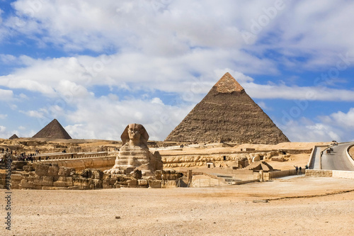 Sphinx and  Giza Pyramids in a cloudy day - Cairo  Egypt 