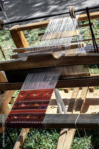 Romanian loom with homemade thread on it