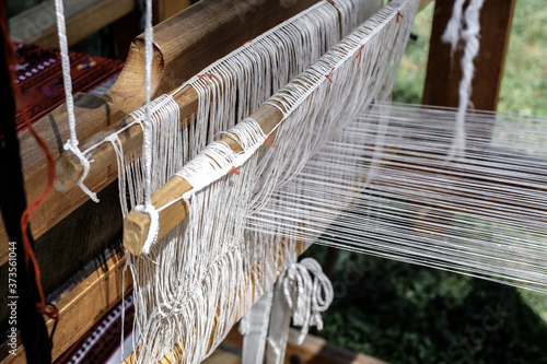 Romanian loom with homemade thread on it
